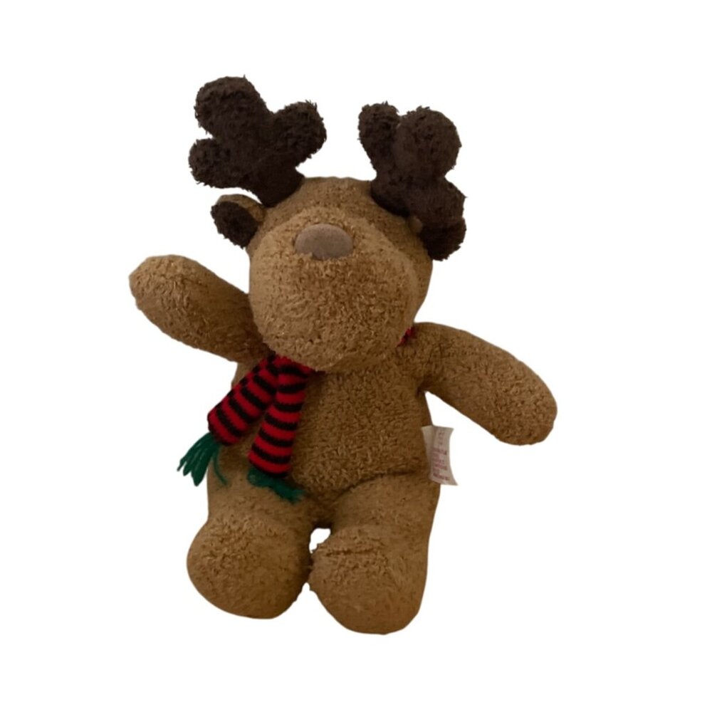 Vtg Russ Berrie Reindeer Plush Christmas Toy w Scarf Terry Cloth  Bean Bottom